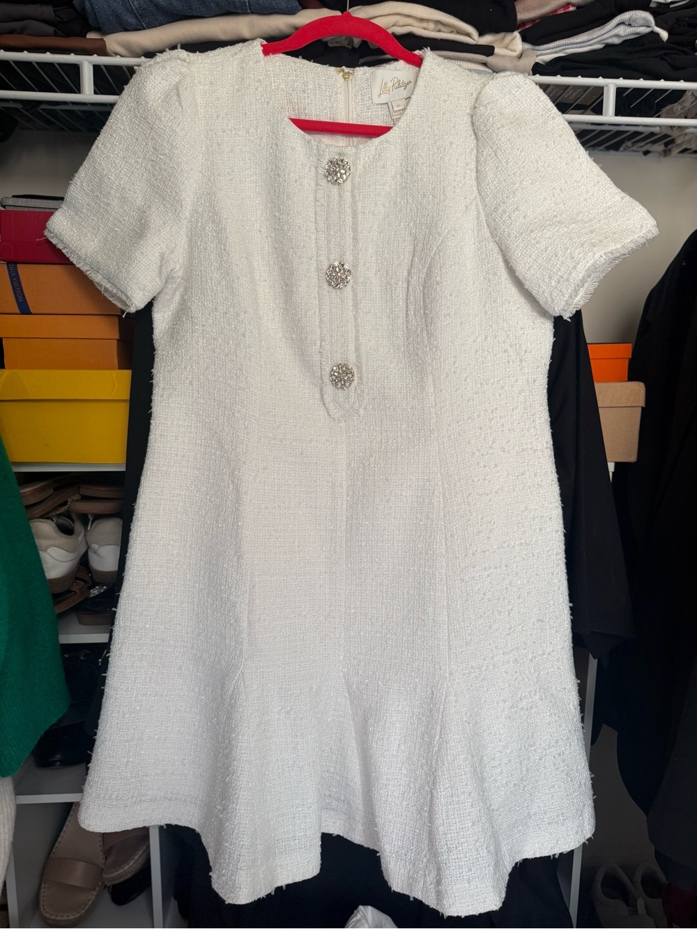 Lilly Pulitzer Coconut Chic Chick White Tweed Boucle Short-Sleeve Dress